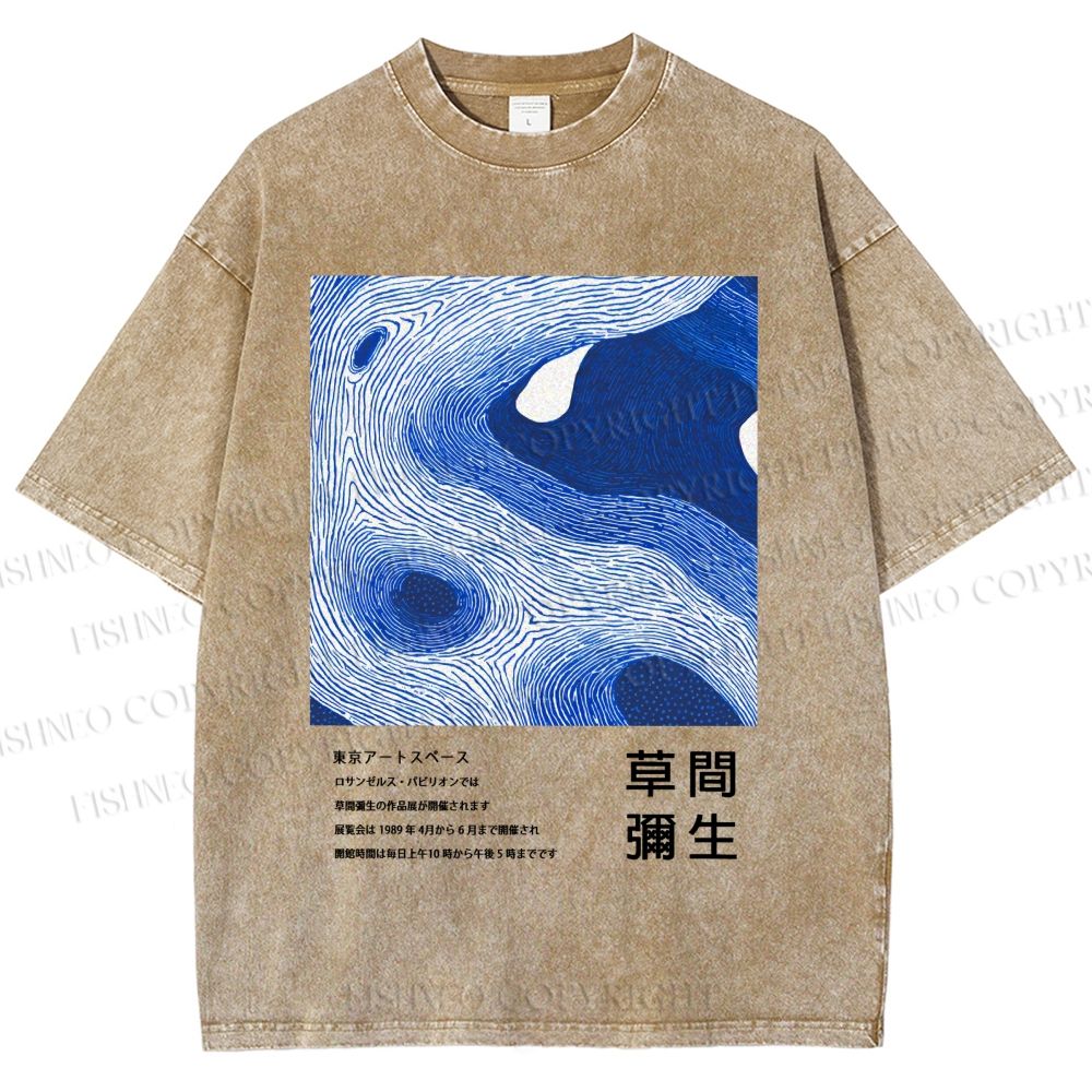 Unisex Yayoi Kusama Blue Wave Printed Washed Tee