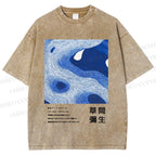 Unisex Yayoi Kusama Blue Wave Printed Washed Tee