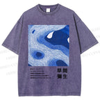 Unisex Yayoi Kusama Blue Wave Printed Washed Tee