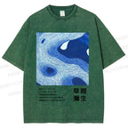 Unisex Yayoi Kusama Blue Wave Printed Washed Tee