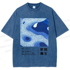 Unisex Yayoi Kusama Blue Wave Printed Washed Tee