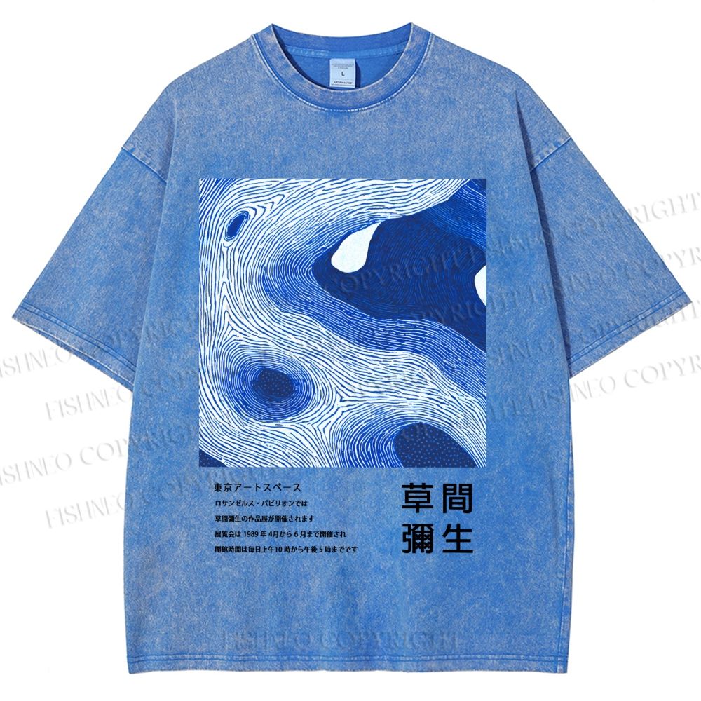 Unisex Yayoi Kusama Blue Wave Printed Washed Tee
