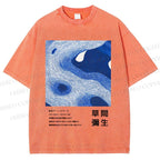 Unisex Yayoi Kusama Blue Wave Printed Washed Tee