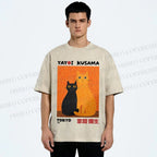 Unisex Yayoi Kusama Cats Printed Washed Tee