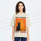 Unisex Yayoi Kusama Cats Printed Washed Tee
