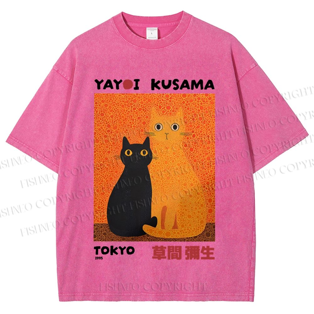 Unisex Yayoi Kusama Cats Printed Washed Tee