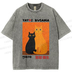 Unisex Yayoi Kusama Cats Printed Washed Tee