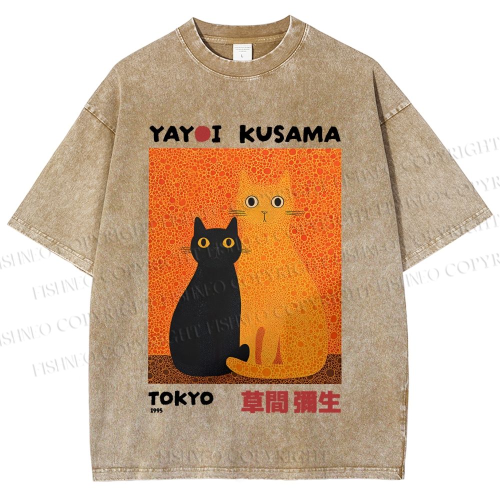 Unisex Yayoi Kusama Cats Printed Washed Tee