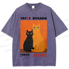 Unisex Yayoi Kusama Cats Printed Washed Tee