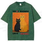 Unisex Yayoi Kusama Cats Printed Washed Tee