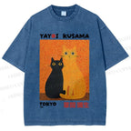 Unisex Yayoi Kusama Cats Printed Washed Tee