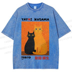 Unisex Yayoi Kusama Cats Printed Washed Tee