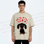 Unisex Valentine's Day Heart Dog Printed Washed Tee