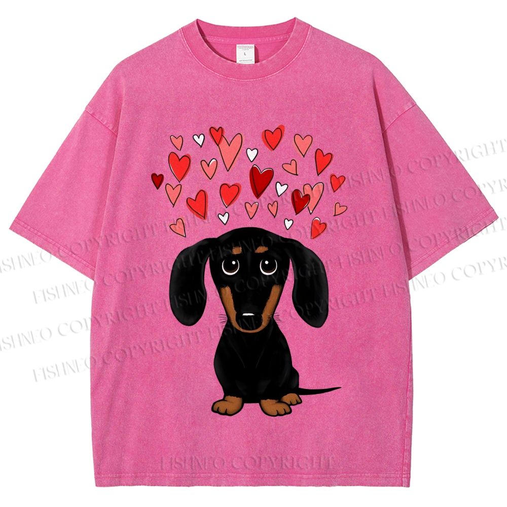 Unisex Valentine's Day Heart Dog Printed Washed Tee