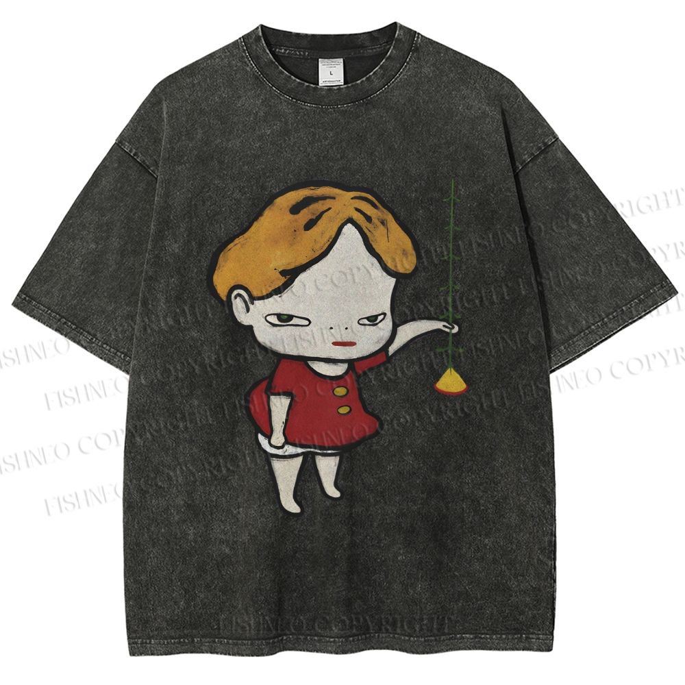 Unisex Yoshitomo Nara Lampflower Girl Printed Washed Tee