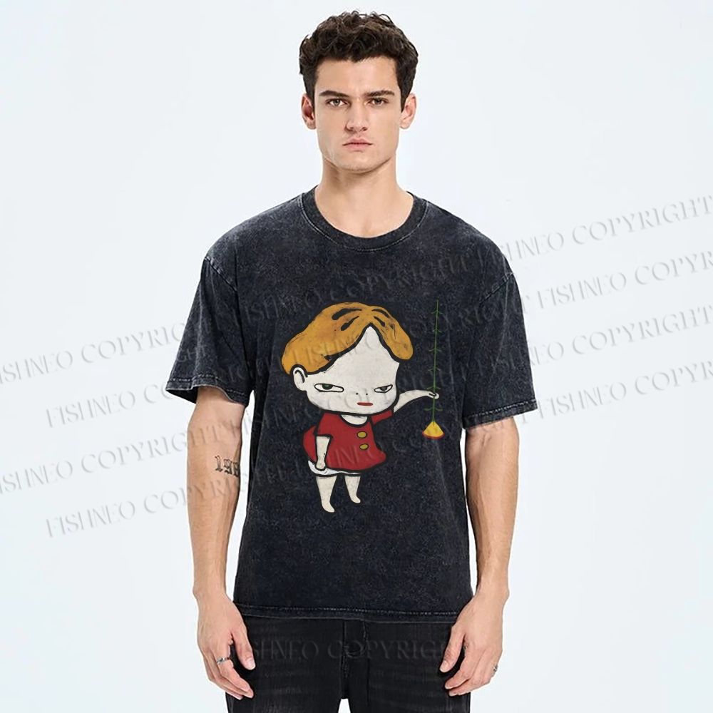 Unisex Yoshitomo Nara Lampflower Girl Printed Washed Tee