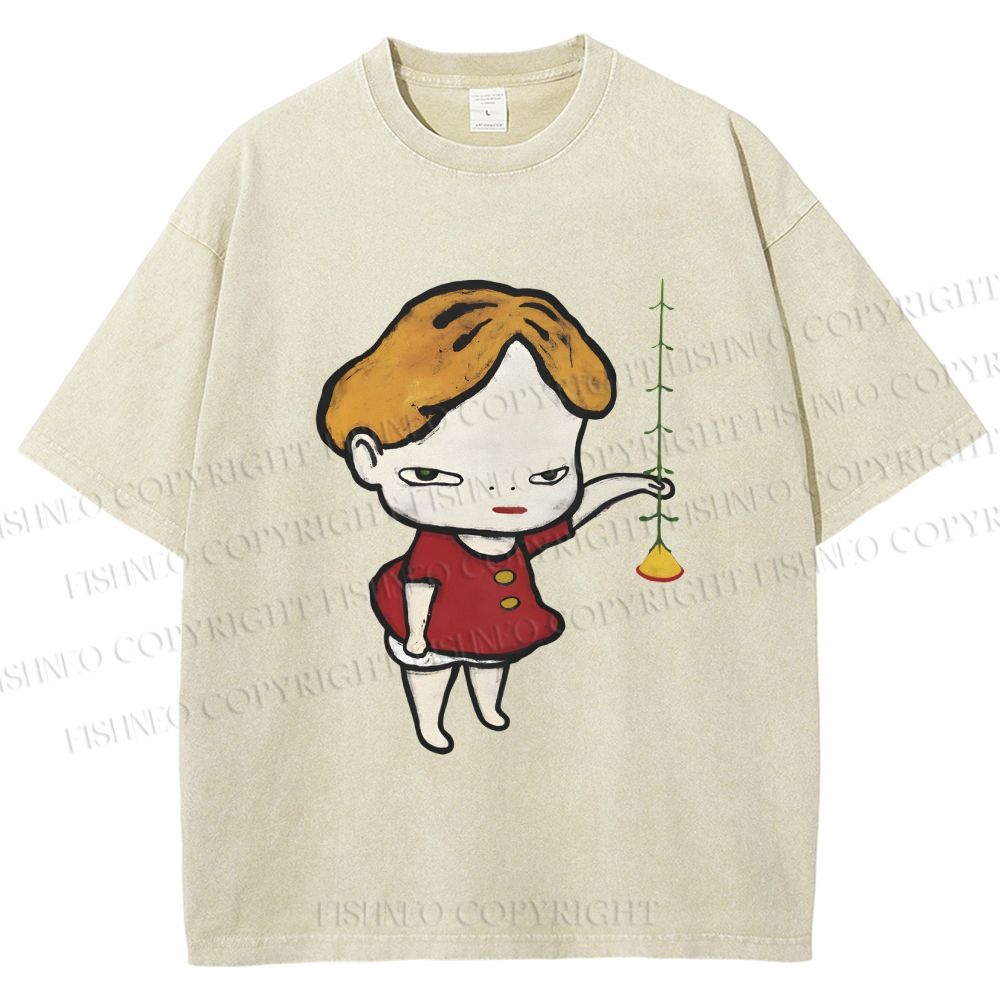 Unisex Yoshitomo Nara Lampflower Girl Printed Washed Tee