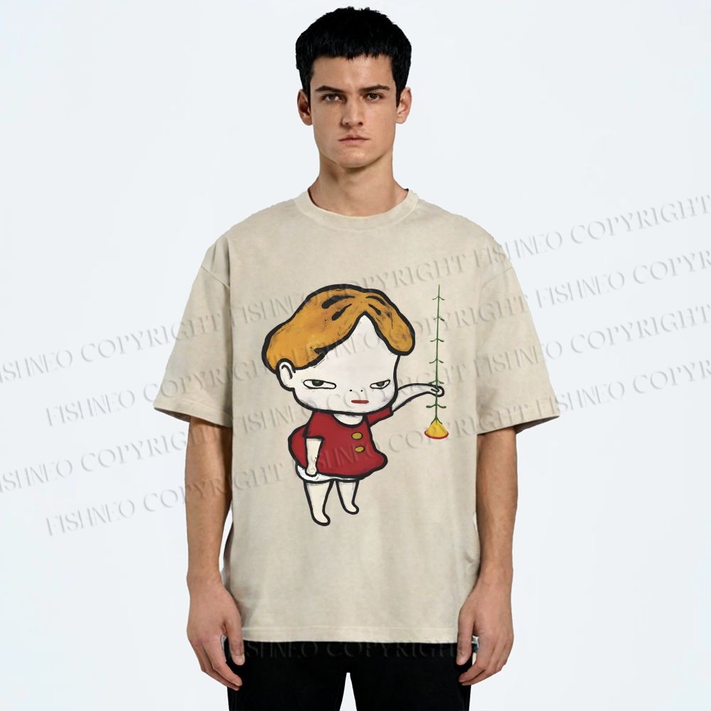 Unisex Yoshitomo Nara Lampflower Girl Printed Washed Tee