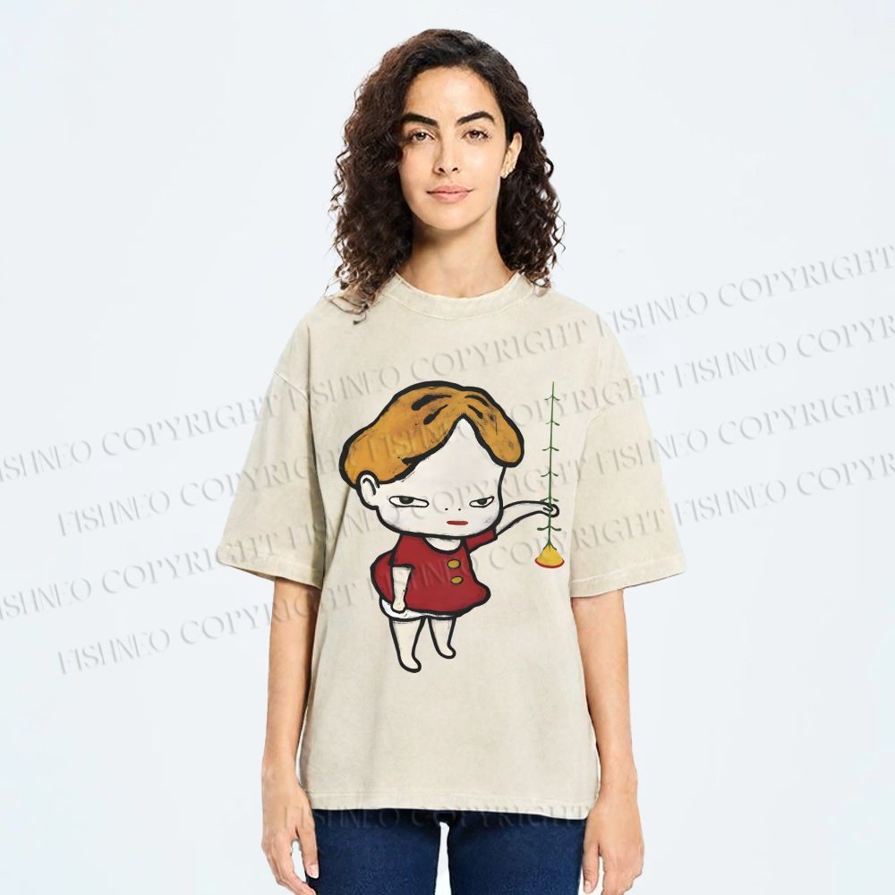 Unisex Yoshitomo Nara Lampflower Girl Printed Washed Tee