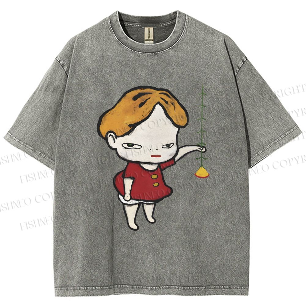 Unisex Yoshitomo Nara Lampflower Girl Printed Washed Tee