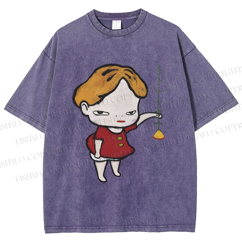 Unisex Yoshitomo Nara Lampflower Girl Printed Washed Tee