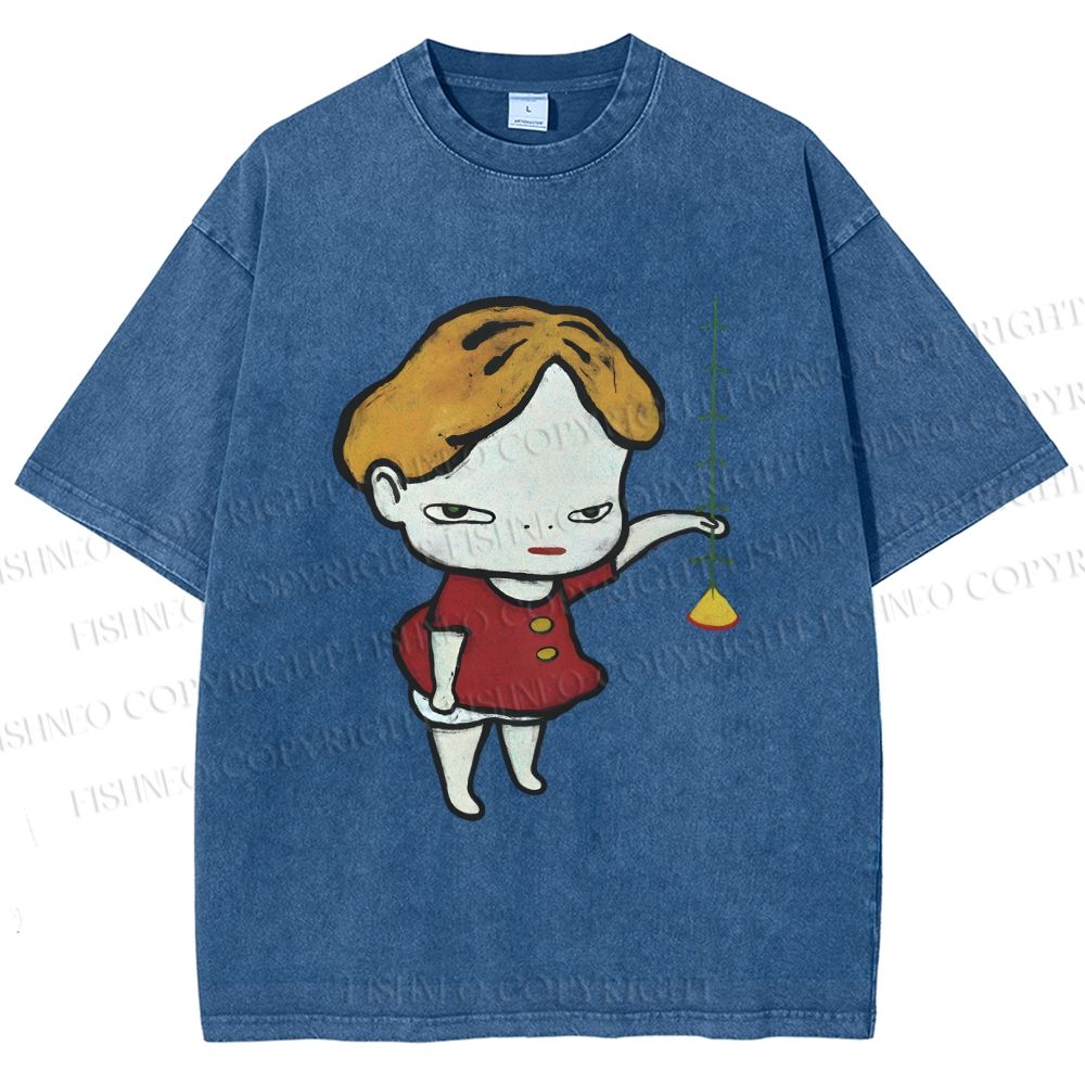 Unisex Yoshitomo Nara Lampflower Girl Printed Washed Tee