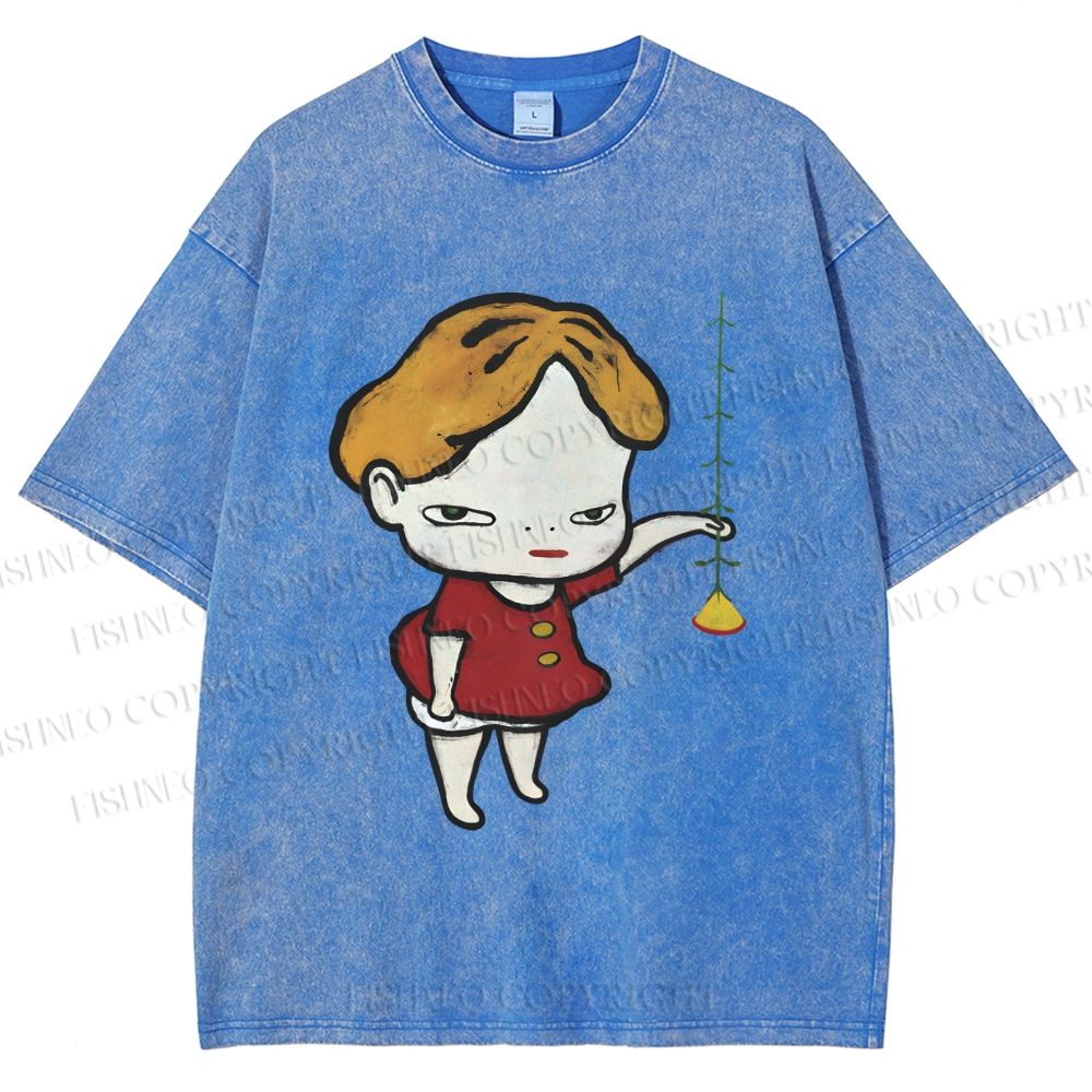 Unisex Yoshitomo Nara Lampflower Girl Printed Washed Tee