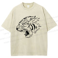 Unisex Japanese Tiger Printed Washed Tee