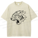 Unisex Japanese Tiger Printed Washed Tee