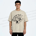Unisex Japanese Tiger Printed Washed Tee