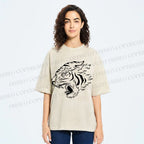 Unisex Japanese Tiger Printed Washed Tee