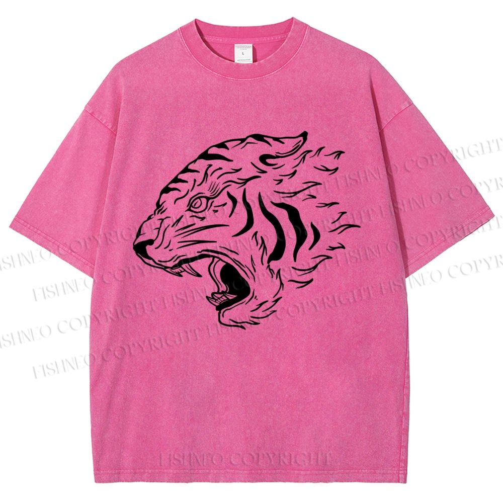Unisex Japanese Tiger Printed Washed Tee