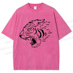 Unisex Japanese Tiger Printed Washed Tee