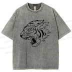 Unisex Japanese Tiger Printed Washed Tee