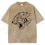 Unisex Japanese Tiger Printed Washed Tee