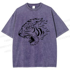 Unisex Japanese Tiger Printed Washed Tee