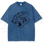 Unisex Japanese Tiger Printed Washed Tee