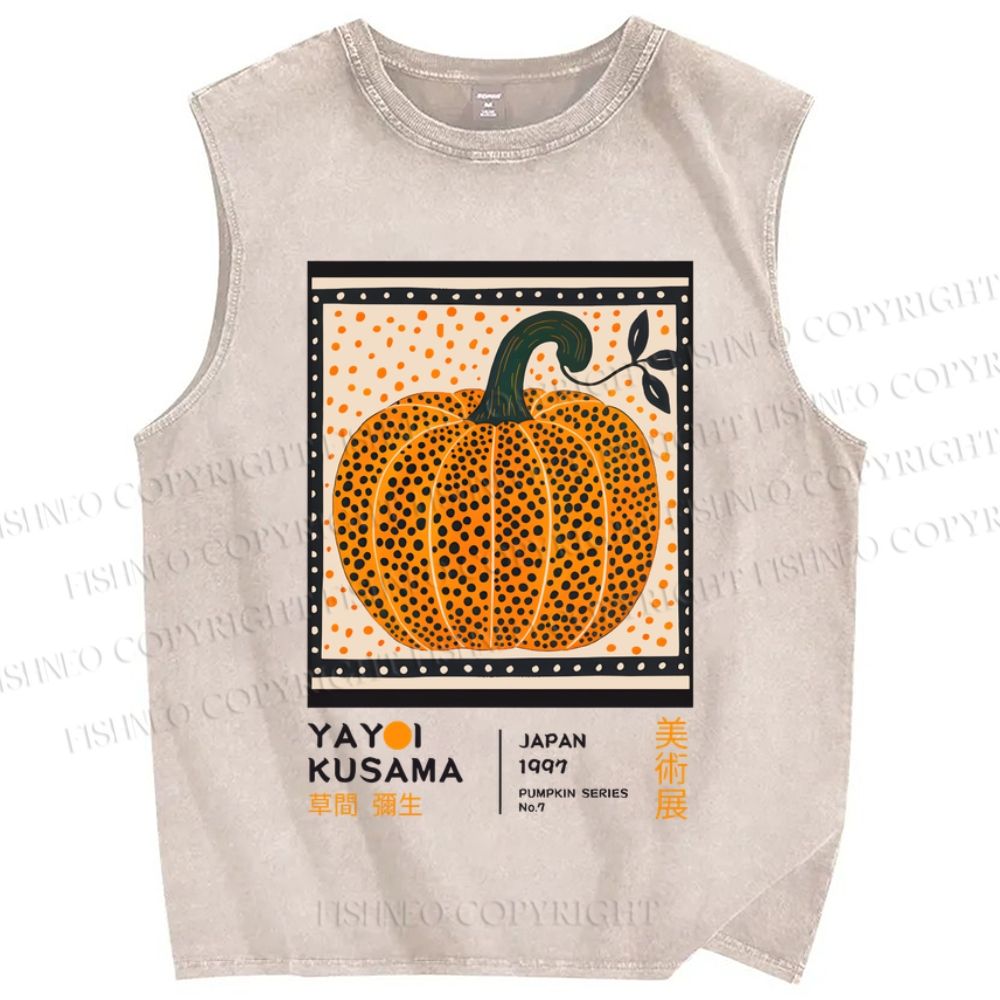 Unisex Japanese Yayoi Kusama Pumpkin Printed Washed Tank Top