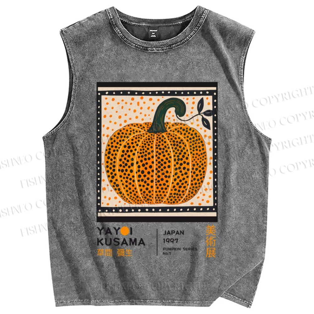 Unisex Japanese Yayoi Kusama Pumpkin Printed Washed Tank Top