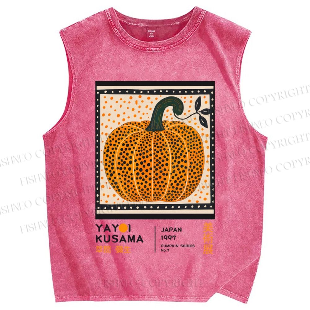 Unisex Japanese Yayoi Kusama Pumpkin Printed Washed Tank Top