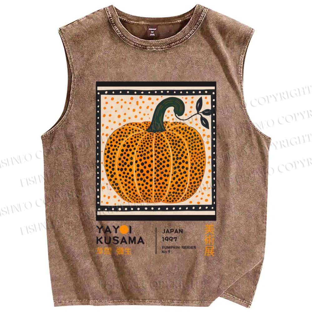 Unisex Japanese Yayoi Kusama Pumpkin Printed Washed Tank Top