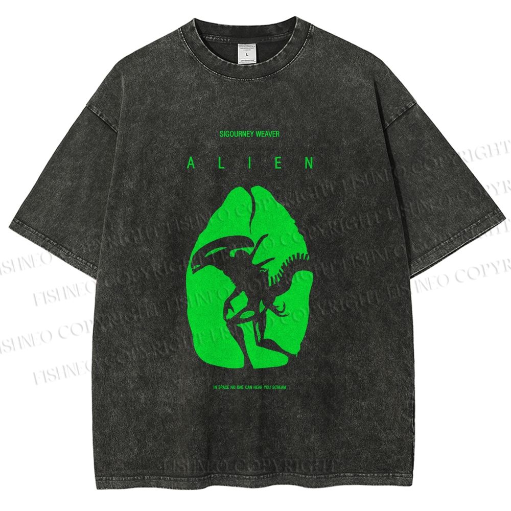 Unisex Alien Printed Washed Tee