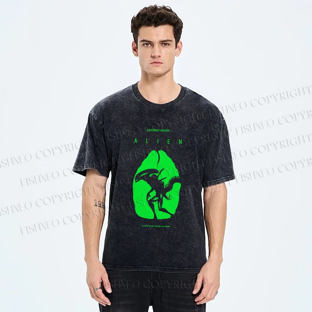 Unisex Alien Printed Washed Tee