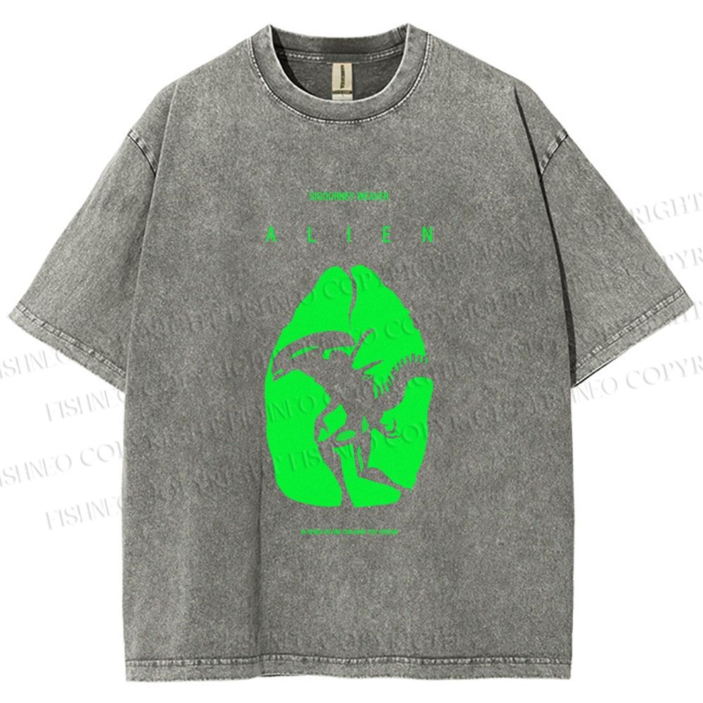 Unisex Alien Printed Washed Tee