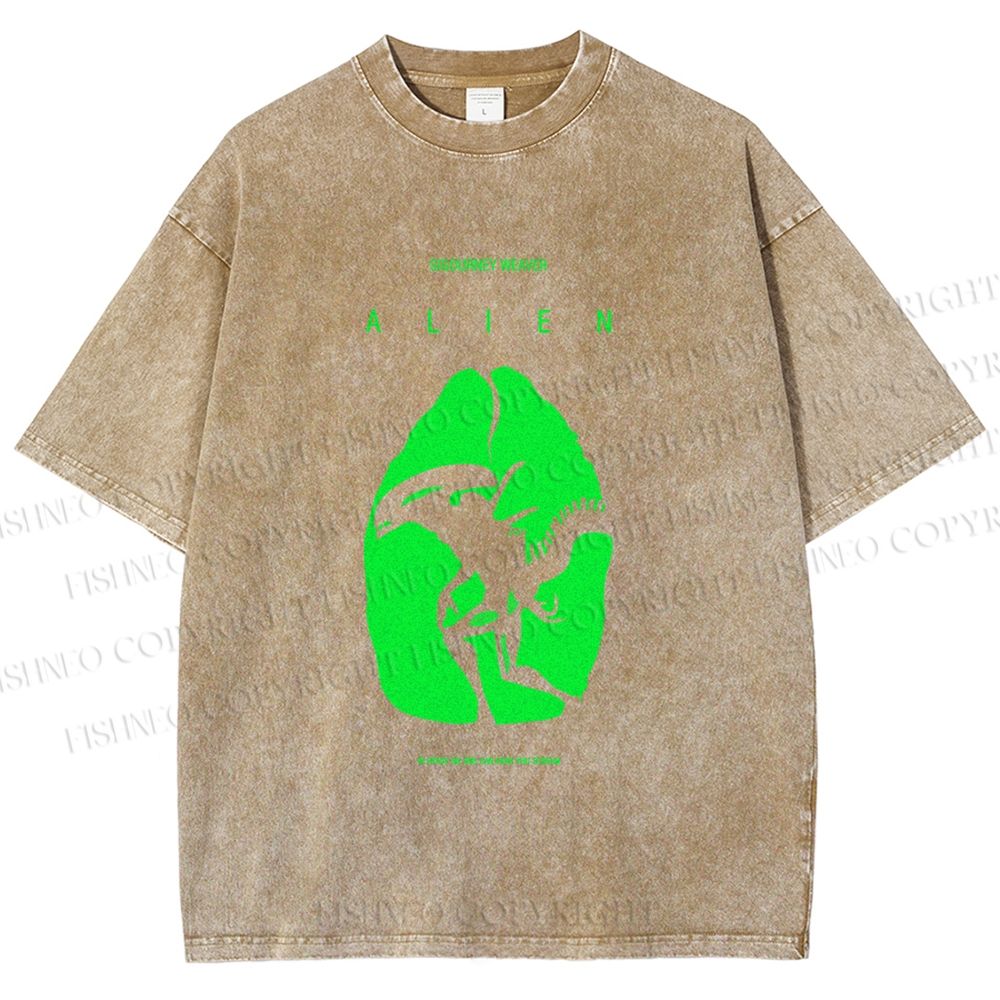 Unisex Alien Printed Washed Tee