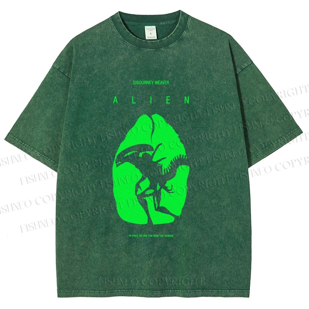 Unisex Alien Printed Washed Tee
