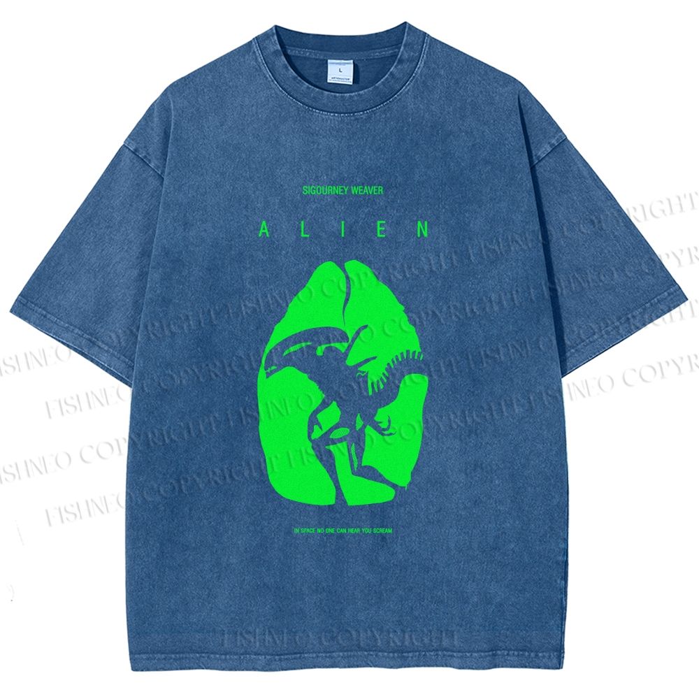 Unisex Alien Printed Washed Tee