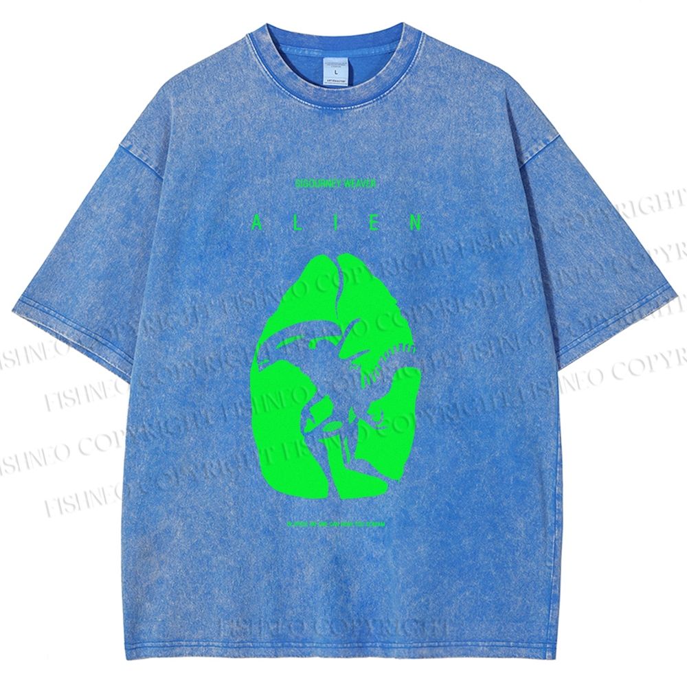 Unisex Alien Printed Washed Tee