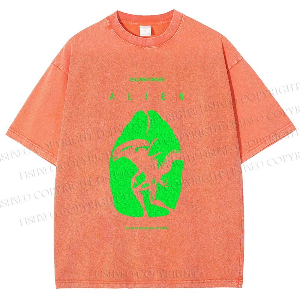 Unisex Alien Printed Washed Tee