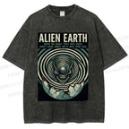 Unisex Alien Earth Poster Printed Washed Tee